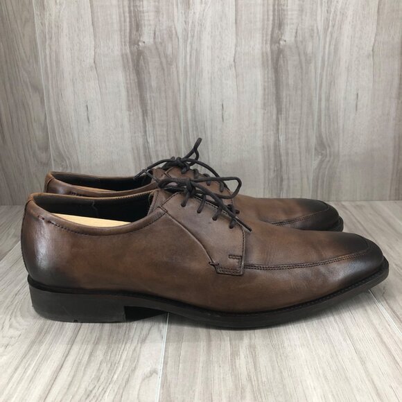 Ecco Shoes Mens 13 Calcan Apron Toe Brown Leather Lace Up Derby Oxfords - Picture 1 of 11